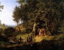 RICHTER Adrian Ludwig Bridal Procession In A Spring Landscape. ,  