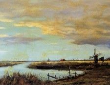 Vliet van Klaas Landscape with mill Sun. , 