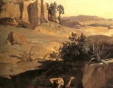 COROT - HAGAR IN THE WILDERNESS, DETAIL, 1835, OIL ON CANVAS. 