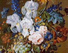 Hartinger Anton An Elaborate Floral Still Life With A Pomegranate Grapes And Butterflies. , 