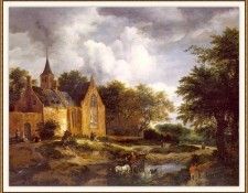 van-Ruisdael A-Woodland-Landscape-with-a-Cloister-sj. ,  