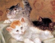 Ronner-Knip Henritte Three Kittens Playing Sun . Ronner-Knip, 