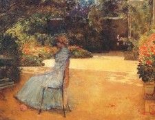 hassam the artists wife in a garden, villiers-le-bel 1889. , 