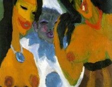Nolde Women and a Pierrot, 1917, 100.5x86.5 cm. Нольде, Эмиль немецкий