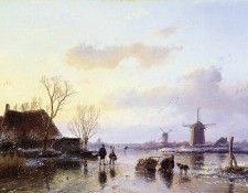 Schelfhout Andreas Mills along frozen canal Sun. Schelfhout, �������