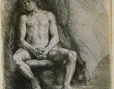 Study from the Nude Man Seated before a Curtain SIL. ,  