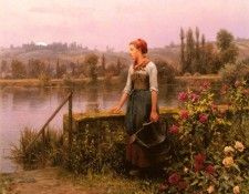 Knight Daniel Ridgeway A Woman With A Watering Can By The River. ,  