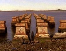 Larko Valeri PILINGS, NEWARK BAY, BAYONNE oil on paper 20by66in. Larko, 