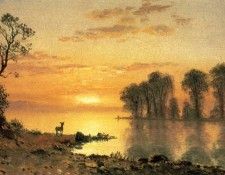 Bierstadt Albert Sunset Deer and River. , 