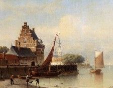 Rust Johann Adolph Fisherfolk On A Riverbank By A Town. ��������, ������ ������