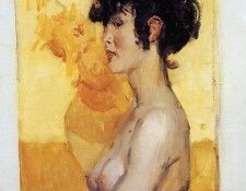 Israels Isaac Woman in front of van Goghs sunflowers Sun. Israels, 