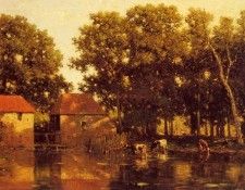 Roelofs Willem A Sunlit River Landscape With Cows Watering. , 