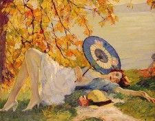 Woman Reclining by a Lake. Cucuel, 