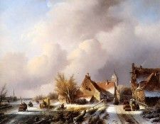 Spohler Jan Jacob Winterlandscape with frozen canal Sun . Spohler, �� ���� Coenraad