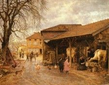 Firmin-Girard Marie Francois (French) 1838-1921 Le Feurage Des Boeufs OC 60by81cm. Firmin  Girard