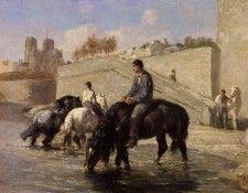 Veyrassat Jules Chevaux Abreuvant Dans La Seine Derriere Notre Dame. Veyrassat, ���� ���