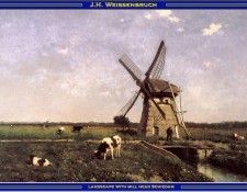 PO Vp S2 02 Weissenbruch-Landscape with mill near Schiedam. Weissenbruch,  