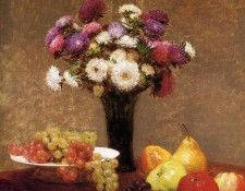 Fantin Latour Henri Asters and Fruit on a Table. -, ---