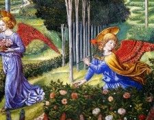 Benozzo Gozzoli - Ange ramassant des fleurs dans un paysage celeste, De. , 