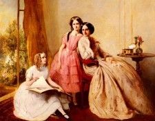 Solomon Abraham A Portrait Of Two Girls With Their Governess. , 