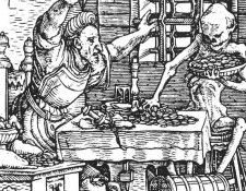 Holbein Death and the Miser, from The Dance of Death, 1523-2.   