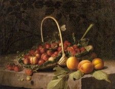 Hammer William A Basket Of Strawberries And Peaches On A Stone Ledge. Hammer, 