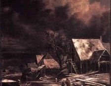 RUISDAEL Jacob Isaackszon van Village At Winter At Moonlight. ,  
