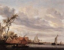 River Scene with Farmstead WGA. ��������, �������� ���