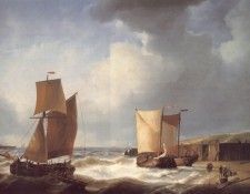 Fisherfolk and Ships by the Coast. , 