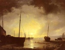 Haanen Remigius Adrianus van Beached fishing Boats by Moonilight. ,   Cornelisz