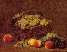 Fantin Latour Henri Basket of White Grapes and Peaches. -, ---