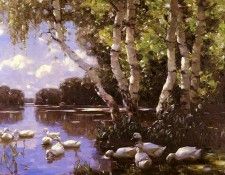 Koester Alexander Elf Enten Unter Birken Und Im Wasser. , 