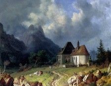 Burkel Heinrich Das Kirchlein Von Hinterriss Im Hintergrund Das Wettersteingebirge. Burkel, 