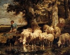 Jacque Charles Emile A Shepherdess With Her Flock. ,  