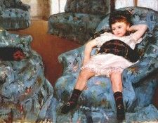 cassatt little girl in a blue armchair 1878.  