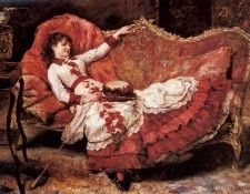 Garrido Eduardo Leon An Elegant Lady In A Red Dress. ,  