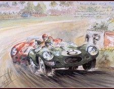 c 1958 the ferrari 250 tr overtakes the jaguar nr 8. ��� ���