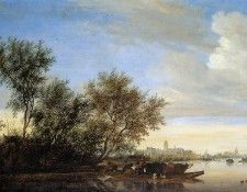 Goyen van Jan River landscape with ferry Sun. ,  