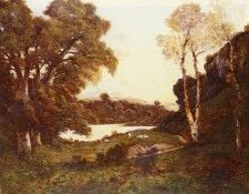Harpignies Henri Joseph (French) 1819 to 1916 Goats Grazing Beside A Lake At Sunset SnD 1899 O-c . Harpignies, -
