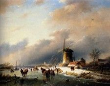 Jan Jacob Spohler Figures Skating on a Frozen River. Spohler, Ян Якоб Coenraad