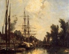 Jongkind Johan Berthold Boats Dockside. Jongkind,  