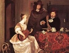 TERBORCH Gerard A Young Woman Playing A Theorbo To Two Men. Borch,  