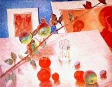 petrov-vodkin still-life, twig of apple tree 1918. -, 