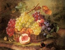 Kaercher Amalie A Still Life With Grapes Peaches And A Butterfly On A Mossy Bank. Kaercher, 