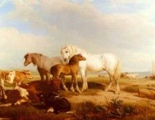 Willis Henry Brittan Horses And Cattle On The Shore. ,  