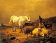 Verboeckhoven Eugene A Horse Sheep And Goat In A Landscape. Verboeckhoven, ������� ������