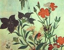 Utamaro Rice Locust- Red Dragonfly- Pinks- Chinese Bell Flowers 1788. �������, ��������