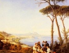 Carelli Consalve A Group Of Peasants With The Bay Naples Beyond. Carelli, 