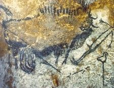 CAVE PAINTING - WOUNDED BISON ATTACKING A MAN, C 15,000-10,00. �������� ��������