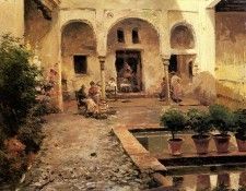 Garcia Y Rodriguez Manuel Figures In A Spanish Courtyard.    Y
